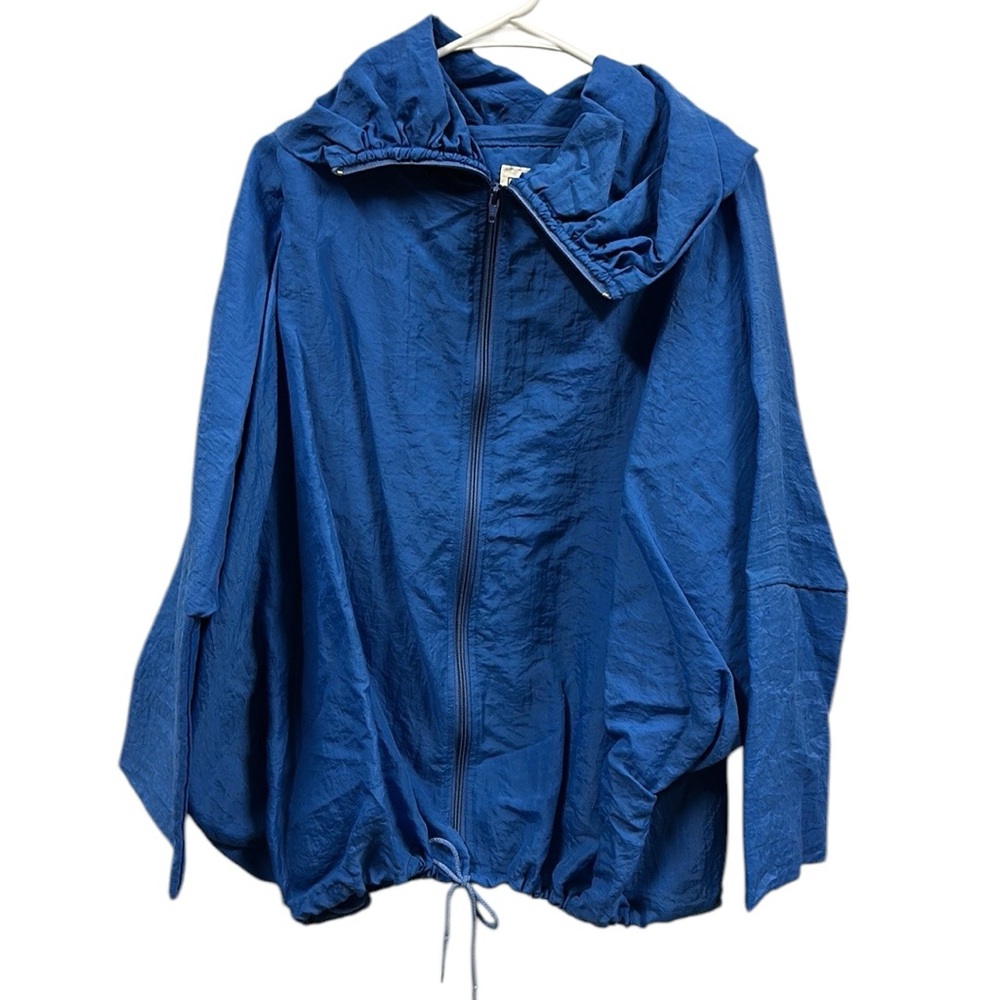 Vintage Nordstrom Point Of View Blue Nylon Windbreaker Oversized Jacket Size 0